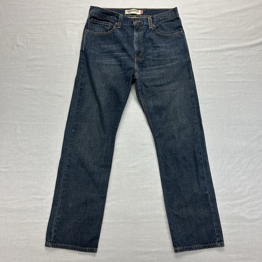 Levi's 505 Regular Fit Straight Leg Jeans Mens 33x32 Blue Denim Dark Wash Casual